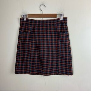 Loft High Waisted Plaid Mini Skirt‎ with Slit Orange Rust Size 0 Academia Grunge